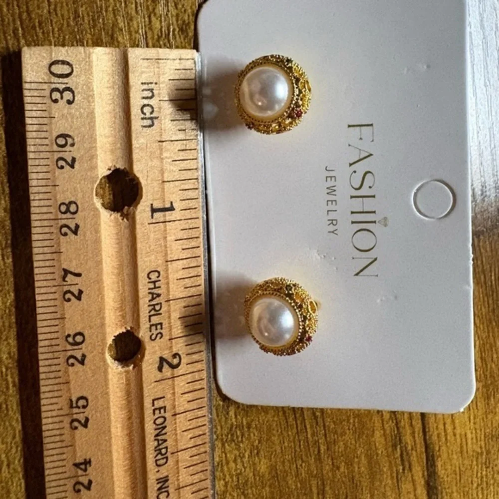 Vintage Gold Dome Faux‎ Pearl Stud Earrings Inspired by Old-World Royal Jewelry